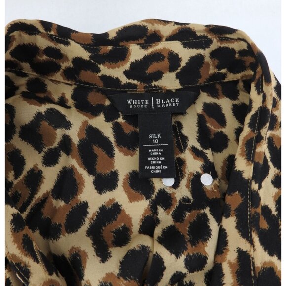 White House Black Market Leopard Print Silk Button Front Blouse Sz 10 Cheetah - Picture 6 of 9